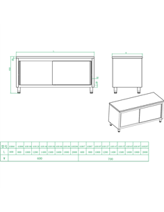 Commercial Worktop Floor Cupboard Sliding doors Stainless steel Width 1400mm Depth 700mm | Stalwart DA-THASR147 2