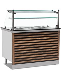 Professional Bain Marie Showcase with Glass front &amp Wooden Panel 3xGN1/1 | Stalwart DA-EMPBEH10