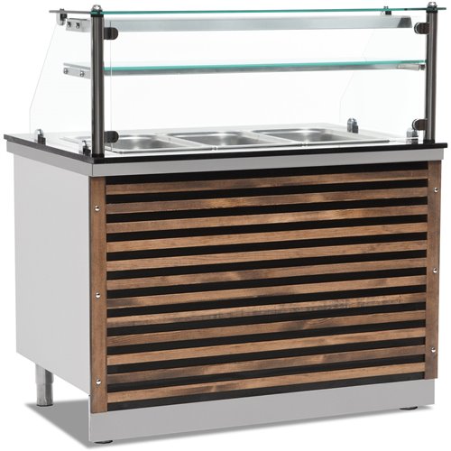 Professional Bain Marie Showcase with Glass front &amp Wooden Panel 3xGN1/1 | Stalwart DA-EMPBEH10