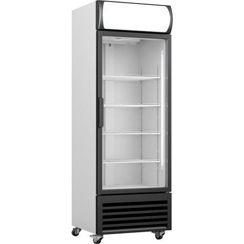 Commercial Single Bottle cooler Upright 370 litres Fan assisted cooling Hinged glass door Black&ampWhite | Stalwart DA-GDR333