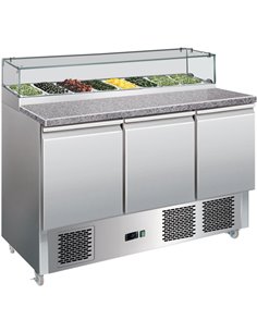 Prep Counter Fridge Glass top Marble countertop 8xGN1/6 | Stalwart DA-PS300G