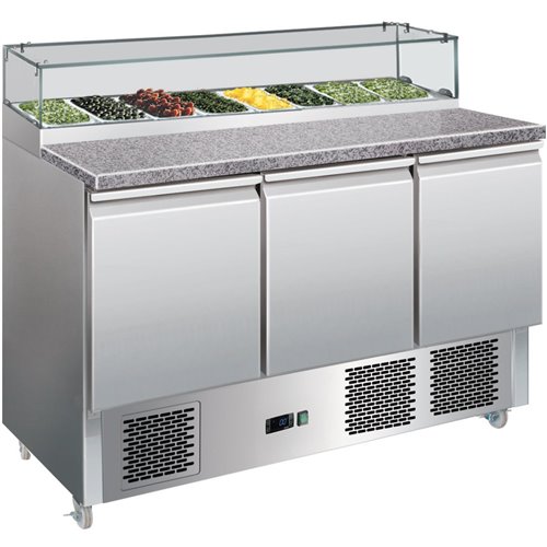 Prep Counter Fridge Glass top Marble countertop 8xGN1/6 | Stalwart DA-PS300G