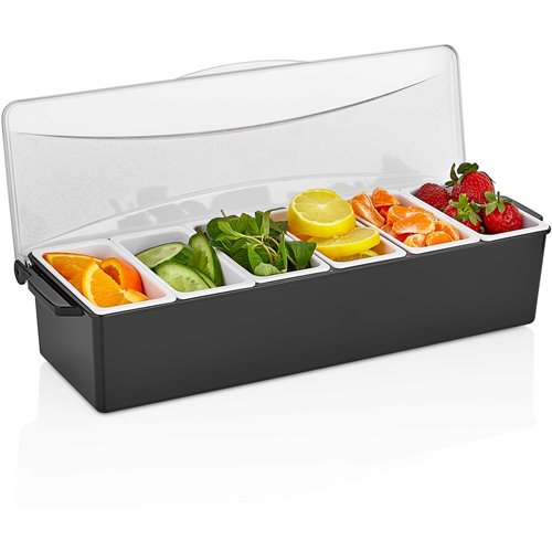 Garnish Tray / Condiment Dispenser with Lid 6 compartments | Stalwart DA-CHA001