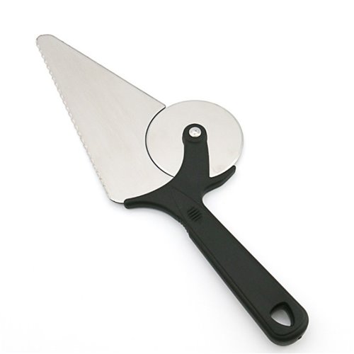 2 in 1 Pizza Wheel Cutter and Server Stainless steel | Stalwart DA-WHK057