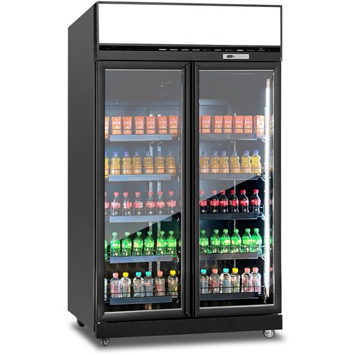 Commercial Display Refrigerator with Double Glass door &amp Canopy 1000 litres Black | Stalwart DA-KLG1253