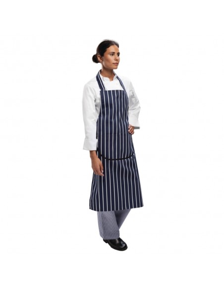 Whites Butchers Apron Navy Stripe
