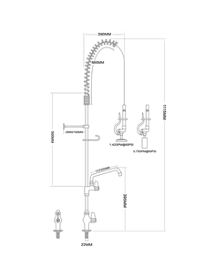 Pre Rinse Spray Unit with Swing faucet Deck mount Single inlet Height 1000mm Stainless steel | Stalwart EQ2803A12 2