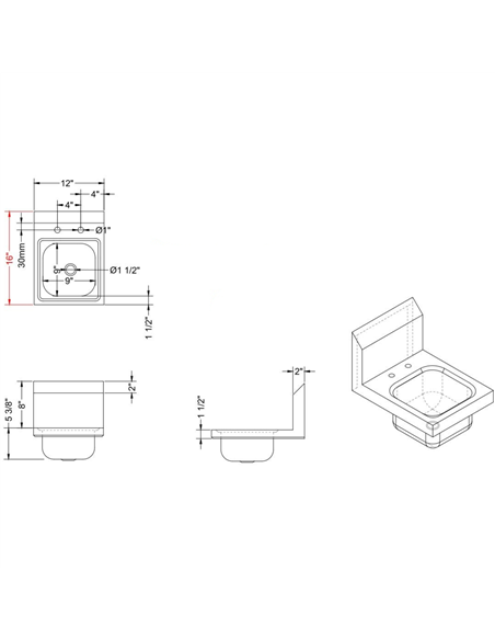 Wall mounted Hand Sink Wall mounted faucet Stainless steel | Stalwart HS12