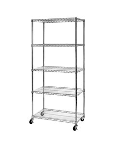 Commercial 5 Tier Shelving Unit Chrome Wire with Wheels 1250kg 1500x450x1900mm | Stalwart CJA1344