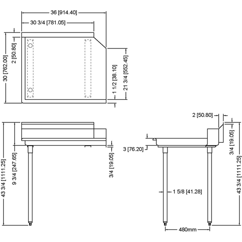 Commercial Stainless steel Pass Through Dishwasher Table Left 914mm