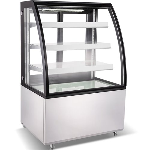Cake counter Curved front 900x730x1300mm 3 shelves Stainless steel base LED | Stalwart GN900CF3