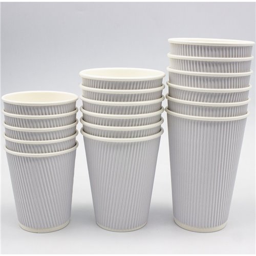 500pcs White Ripple Wall Coffee Cup 12oz/354ml PE | Stalwart WHR12OZ