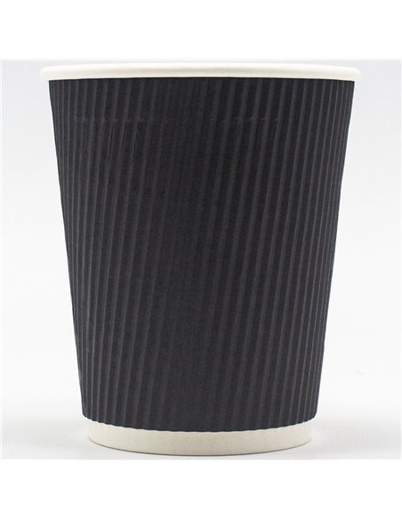 500pcs Black Ripple Wall Coffee Cup 8oz/237ml PE | Stalwart BR8OZ