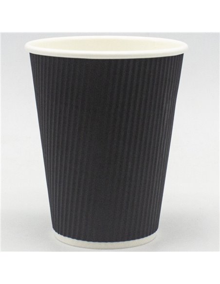 500pcs Black Ripple Wall Coffee Cup 12oz/354ml PE | Stalwart BR12OZ