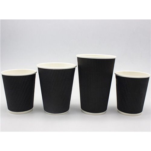 500pcs Black Ripple Wall Coffee Cup 12oz/354ml PE | Stalwart BR12OZ