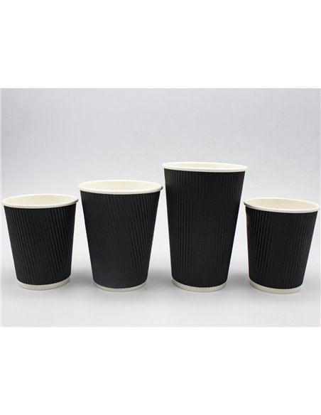 500pcs Black Ripple Wall Coffee Cup 12oz/354ml PE | Stalwart BR12OZ