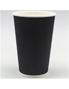500pcs Black Ripple Wall Coffee Cup 16oz/473ml PE | Stalwart BR16OZ