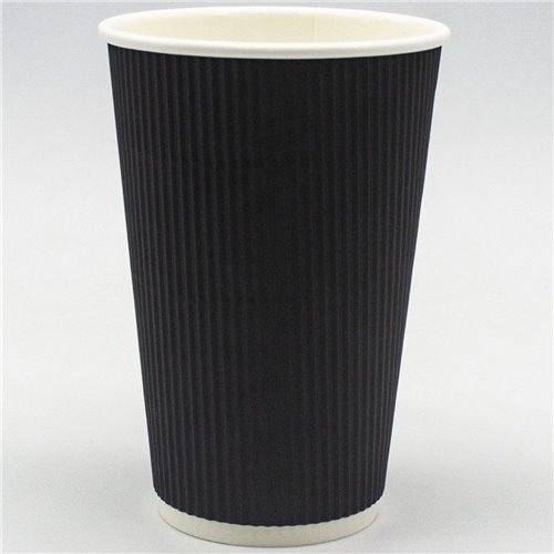 500pcs Black Ripple Wall Coffee Cup 16oz/473ml PE | Stalwart BR16OZ