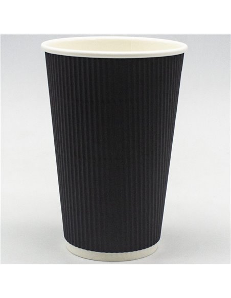 500pcs Black Ripple Wall Coffee Cup 16oz/473ml PE | Stalwart BR16OZ