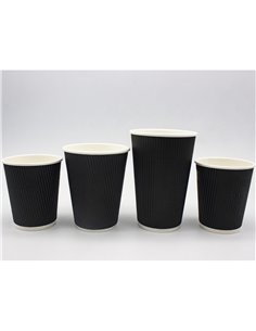 500pcs Black Ripple Wall Coffee Cup 16oz/473ml PE | Stalwart BR16OZ 2