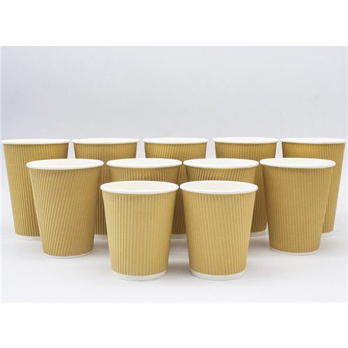 500pcs Kraft Ripple Wall Coffee Cup 8oz/237ml PE | Stalwart KR8OZ