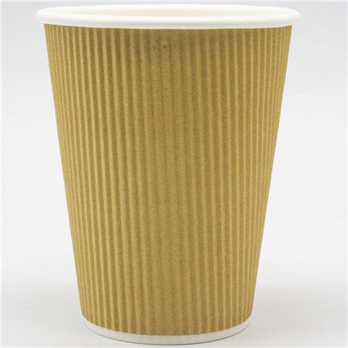 500pcs Kraft Ripple Wall Coffee Cup 12oz/354ml PE | Stalwart KR12OZ