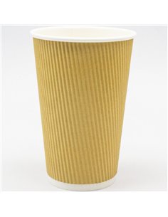 500pcs Kraft Ripple Wall Coffee Cup 16oz/473ml PE | Stalwart KR16OZ