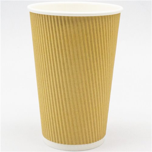 500pcs Kraft Ripple Wall Coffee Cup 16oz/473ml PE | Stalwart KR16OZ