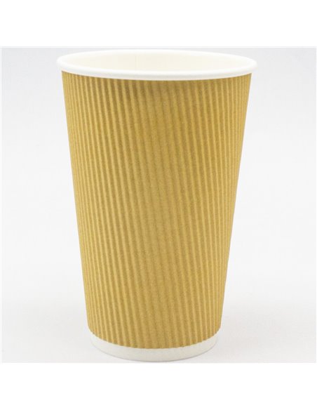 500pcs Kraft Ripple Wall Coffee Cup 16oz/473ml PE | Stalwart KR16OZ