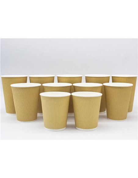 500pcs Kraft Ripple Wall Coffee Cup 16oz/473ml PE | Stalwart KR16OZ