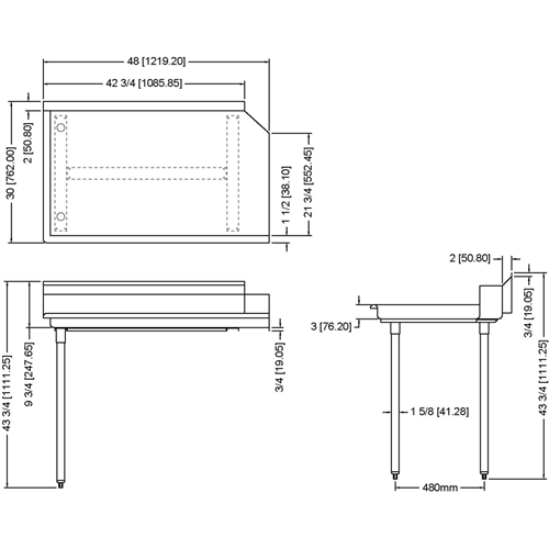 Commercial Stainless steel Pass Through Dishwasher Table Left 1219mm Width | Stalwart CDT48L