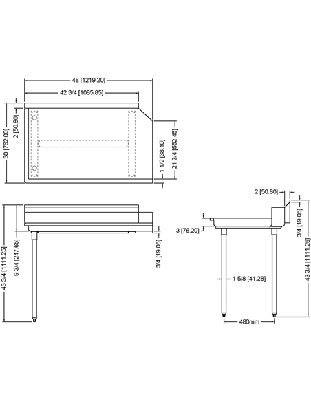 Commercial Stainless steel Pass Through Dishwasher Table Left 1219mm Width | Stalwart CDT48L