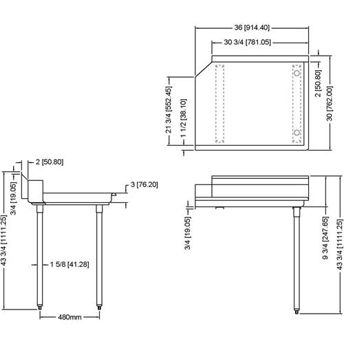 Commercial Stainless steel Pass Through Dishwasher Table Right 914mm Width | Stalwart CDT36R