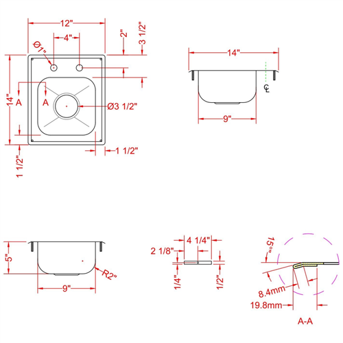 Drop-in Sink 1 bowl Stainless steel | Stalwart DIS1DB090905