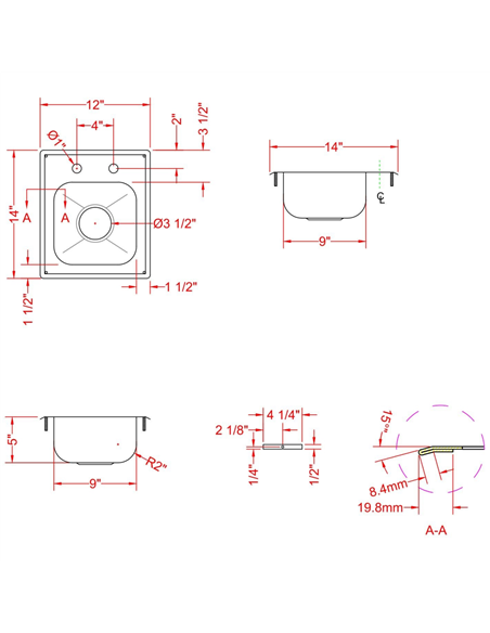 Drop-in Sink 1 bowl Stainless steel | Stalwart DIS1DB090905