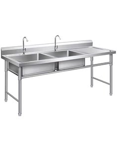 Commercial Double Sink Stainless steel 1400x600x900mm 2 bowl left Splashback | Stalwart DBS14060LEFT