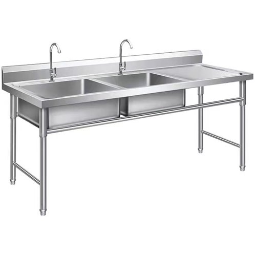 Commercial Double Sink Stainless steel 1400x600x900mm 2 bowl left Splashback | Stalwart DBS14060LEFT