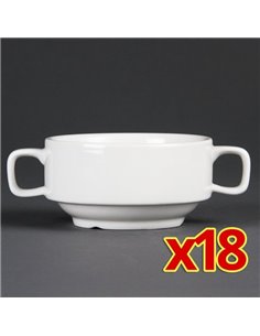 Bulk Buy Olympia Whiteware Handled Soup Bowls 400ml (Pack of 18)