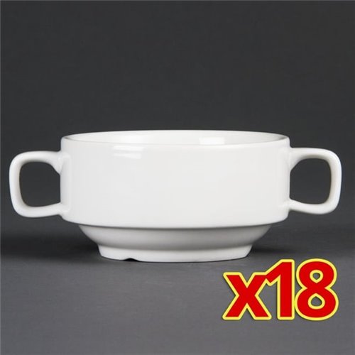 Bulk Buy Olympia Whiteware Handled Soup Bowls 400ml (Pack of 18)