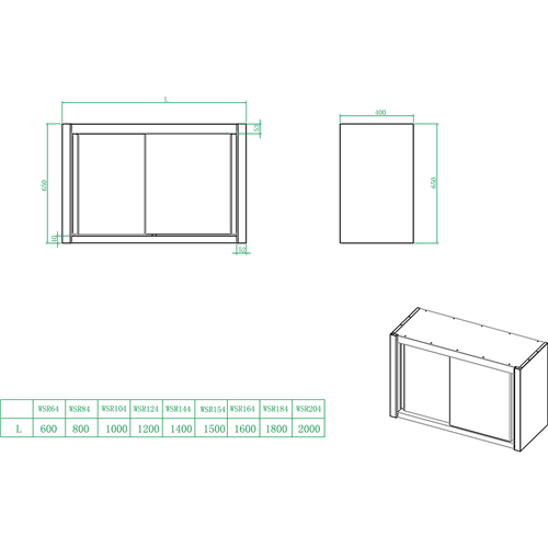 Wall cabinet Sliding doors Stainless steel Width 1600mm Depth 400mm | Stalwart DA-THWSR164