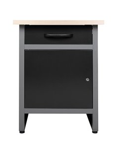 Professional Grey and Black Workshop Workbench with 30mm Wooden Desktop, Drawer and Lockable Door 600x600x850mm | Stalwart DA-TC
