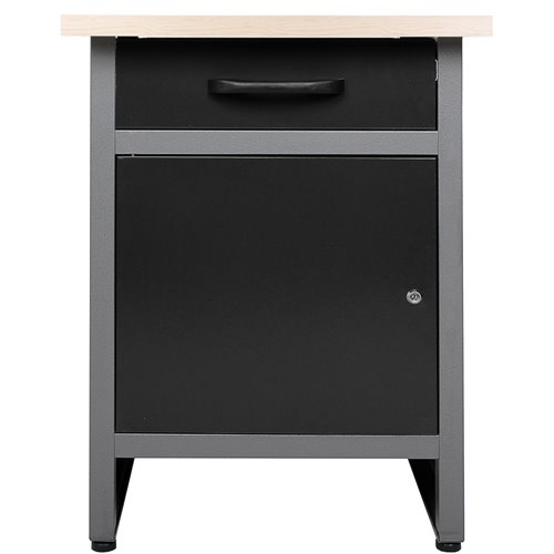 Professional Grey and Black Workshop Workbench with 30mm Wooden Desktop, Drawer and Lockable Door 600x600x850mm | Stalwart DA-TC