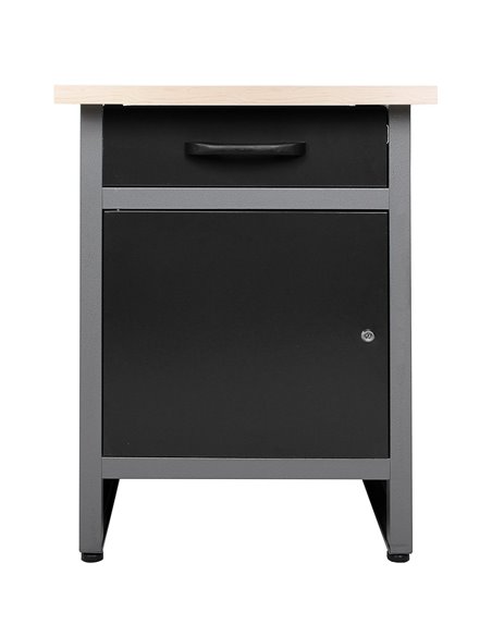 Professional Grey and Black Workshop Workbench with 30mm Wooden Desktop, Drawer and Lockable Door 600x600x850mm | Stalwart DA-TC