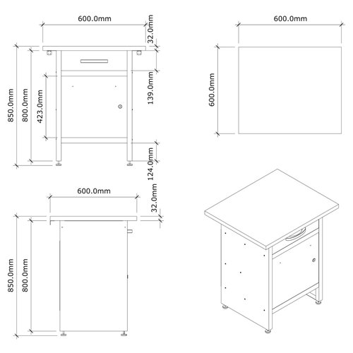 Professional Grey and Black Workshop Workbench with 30mm Wooden Desktop, Drawer and Lockable Door 600x600x850mm | Stalwart DA-TC
