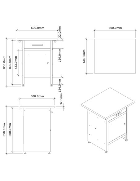 Professional Grey and Black Workshop Workbench with 30mm Wooden Desktop, Drawer and Lockable Door 600x600x850mm | Stalwart DA-TC