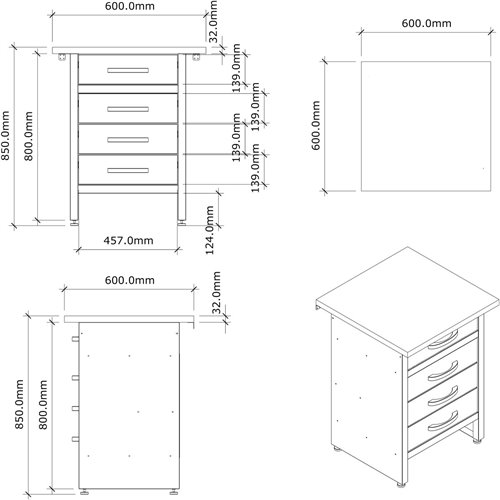 Professional Grey and Black Workshop Drawer Workbench with 30mm Wooden Desktop 600x600x850mm | Stalwart DA-TC005