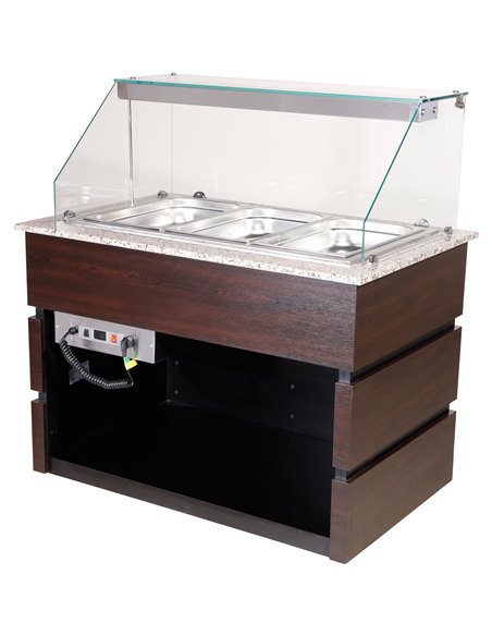 Professional Bain Marie Showcase 3xGN1/1 with Wooden Panels | Stalwart DA-CMB711