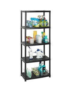 Professional Plastic Shelving Unit 5 tier Black 600x300x1735mm | Stalwart DA-P5T