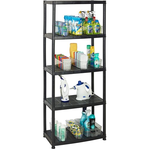 Professional Plastic Shelving Unit 5 tier Black 600x300x1735mm | Stalwart DA-P5T