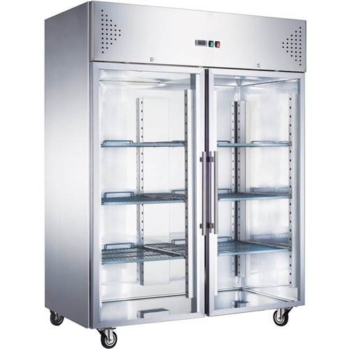 Commercial Freezer Upright cabinet Stainless steel 1200 litres Twin glass doors Ventilated cooling | Stalwart DA-F1200VGLASS